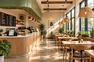 design 3d interior for cafe coffee, shop restaurant with lounge and spa project