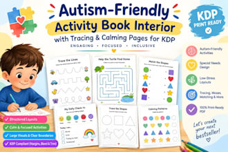 design an autism friendly activity book interior with tracing and calming pages