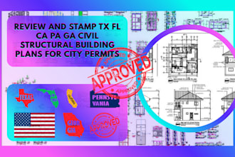 review and stamp tx fl ca pa ga civil structural building plans for city permits