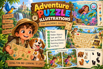 create adventure puzzle illustrations for childrens books