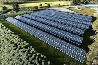 design solar farm landscape for marketing,site model from google map,cgi render