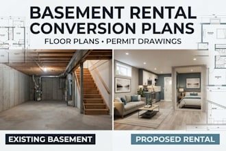 basement rental conversion plans, apartment floor plans permit drawings