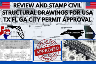 review and stamp civil structural drawings for usa tx fl ga city permit approval