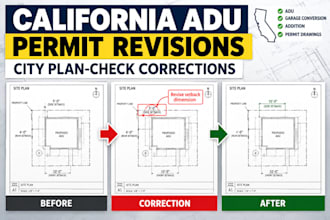 revise california adu permit drawings after city correction plan review