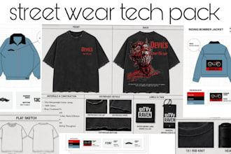 design professional streetwear tech pack clothing  tech pack fashion tech pack