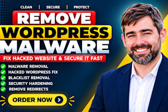 fix hacked wordpress website, remove malware, viruses, security errors, redirect