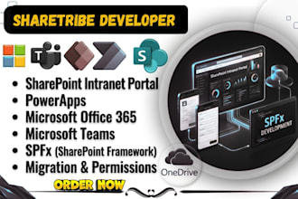 develop sharepoint intranet portal, powerapps, microsoft office 365, teams, spfx