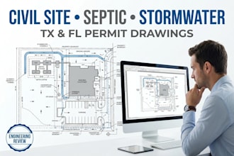 review sign and stamp tx fl septic design civil site plan stormwater