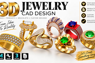 create custom jewelry cad design, 3d jewelry modeling and realistic 3d rendering