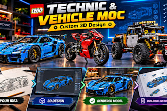 create 3d lego moc, technic, cars, houses and 3d models with instructions
