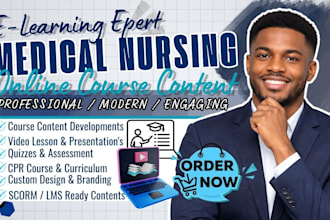 design medical or nursing course curriculum and lesson plan, workbook design