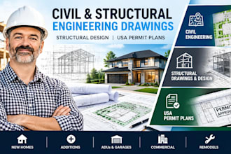 do civil and structural engineering drawing, structural design permit plans USA