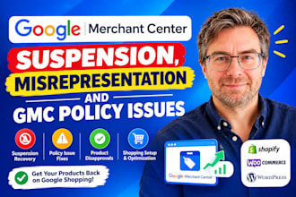 fix google merchant center suspension, misrepresentation and gmc policy issues