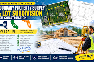 prepare ny, ca, fl boundary property survey, lot subdivision for construction
