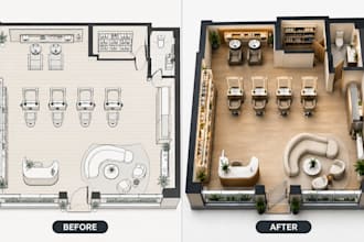 design salon floor plan, autocad spa layout, colored 2d and 3d floor plan
