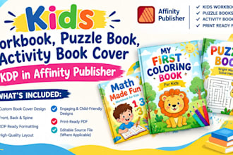 design kids workbook puzzle book, activity book cover, kdp in affinity publisher