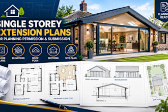 draw single storey house extension plans for planning permission and submission