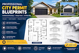 do city permit architect, house, garage and 2d floor plan