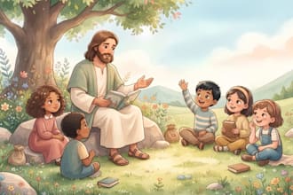 illustrate christian children story book, children story book illustration