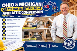 create basement finishing and attic conversion permit drawings for ohio,michigan