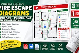 design fire escape diagrams, egress plans emergency exit and evacuation plans