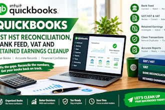 quickbooks gst hst reconciliation, bank feed, vat and retained earnings cleanup