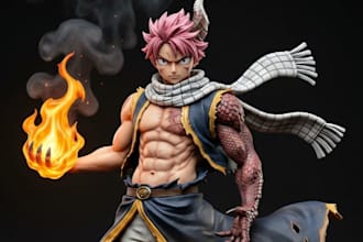 sculpt custom manga figurine,anime cartoon toy,diorama scene sculpt,sketch to 3d