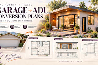 create california texas garage to adu conversion plans construction drawings