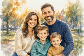 custom watercolor family portrait from photo