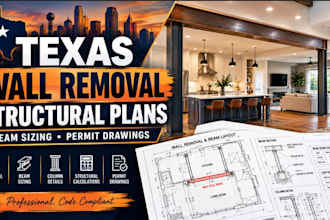 prepare texas load bearing wall removal beam sizing permit drawings