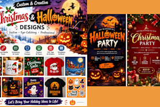 do halloween and christmas party invitation flyer design