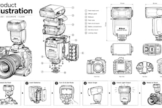 develop product illustrations, technical drawing and line art to explain product