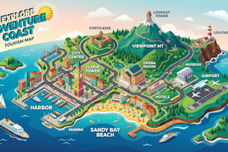 design 3d tourism, travel, vacation, adventure and landmark maps