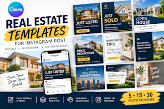 editable canva real estate templates for instagram post and social media designs