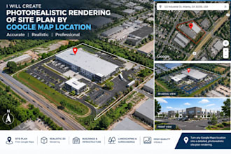 photorealistic rendering of site plan by google map location