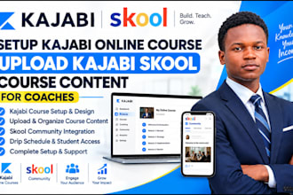 setup kajabi online course, upload kajabi skool course content for coaches