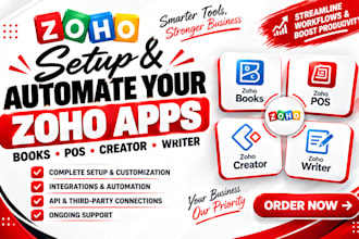 setup and automate zoho books, pos, creator and writer