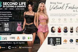 reate secondlife rig 3d clothing mockup 3d garments for brand 3d model rigging