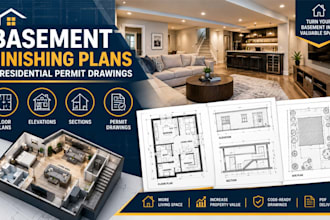 create basement finishing plans, remodel layouts and residential permit drawings