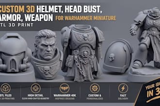 sculpt 3d helmet, head bust, armor, weapon for warhammer miniature stl 3d print