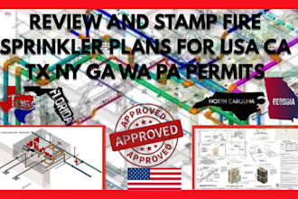 review and stamp fire sprinkler plans for usa ca tx ny ga wa pa permits