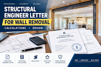provide structural engineer letter, calculations and design for wall removal