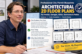 city permit blueprints architect for 2d floor plan, garage, adu, sunroom, patio