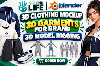 create secondlife rig 3d clothing mockup 3d garments for brand 3d model rigging