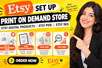 set up etsy print on demand store, etsy digital products, etsy pod, etsy SEO