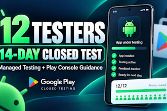 provide 12 testers for google play closed testing for 14 days