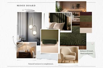 create an interior design mood board and color palette