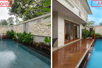 do real estate photo edit, interior and exterior in photoshop