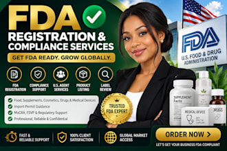 handle fda registration, US agent, import permit, compliance and label review