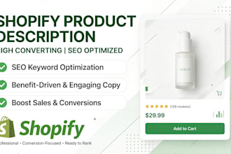 write SEO shopify product description and store content